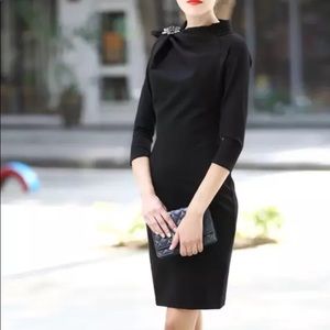 NWT Black Gathered Sheath Warm Midi Dress S M XL